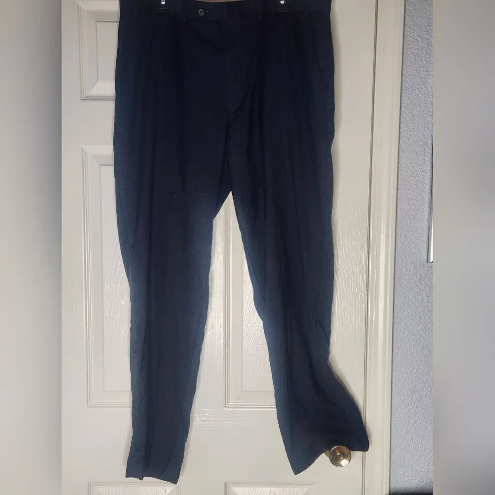 Lauren Ralph Lauren 40×32 NavyBlue Plaid 100%WOOL Pockets Zipper Men Dress Pants